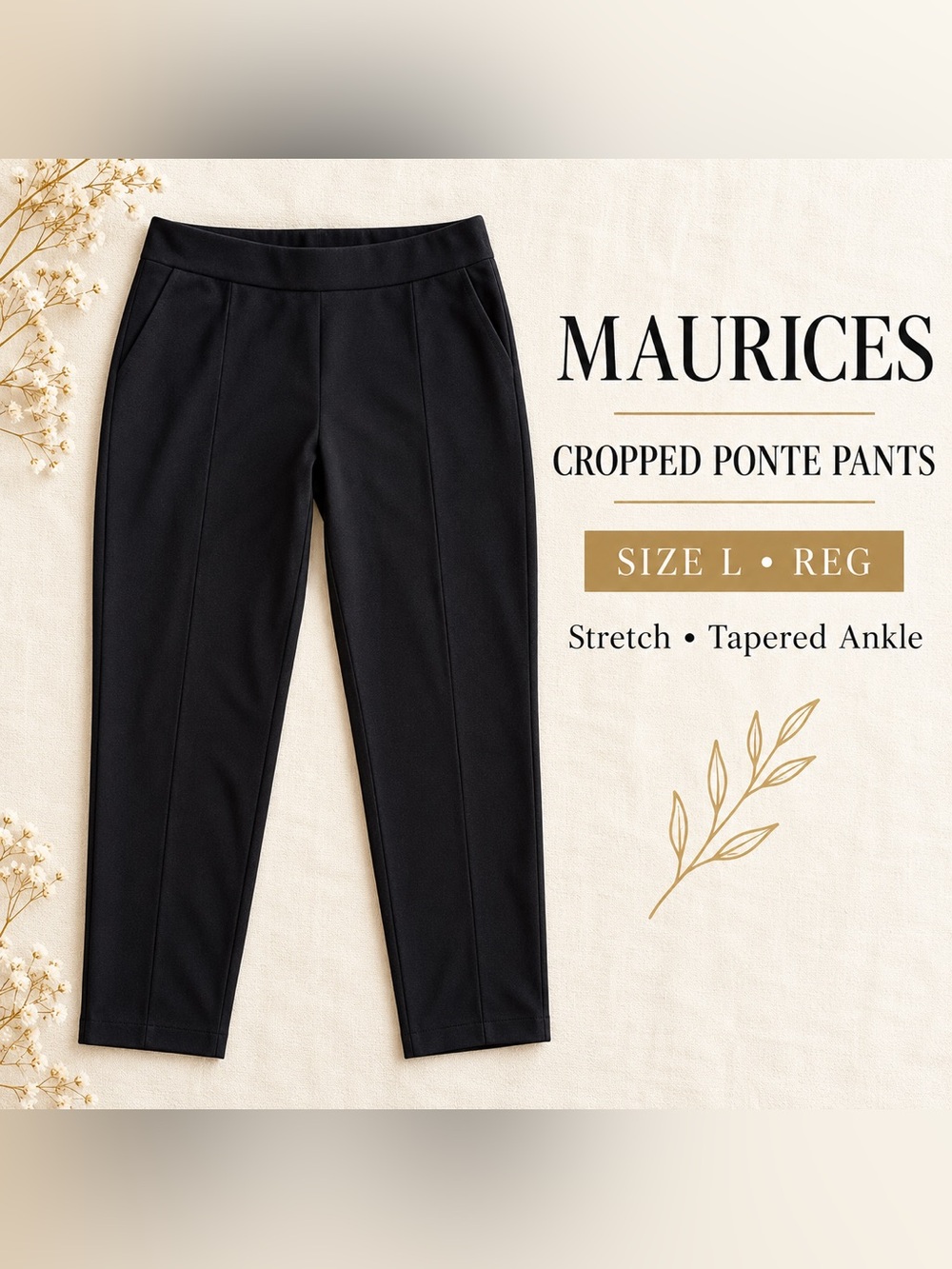 Maurices Black Ponte Knit Cropped Tapered Pants Size L - Picture 1 of 8